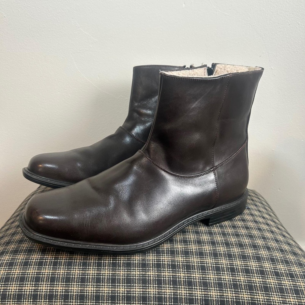 Hitchcock Mens‎ Dark Brown Leather Lined Winter Zip Boots Wide Fit Size 11.5